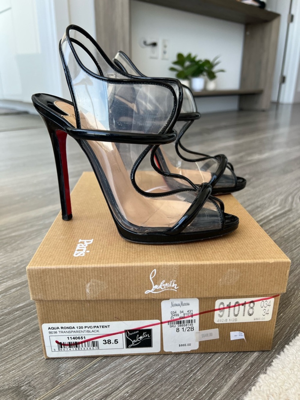 Christian Louboutin Black Patent & Clear Strappy Stiletto Sandals - Picture 8 of 8